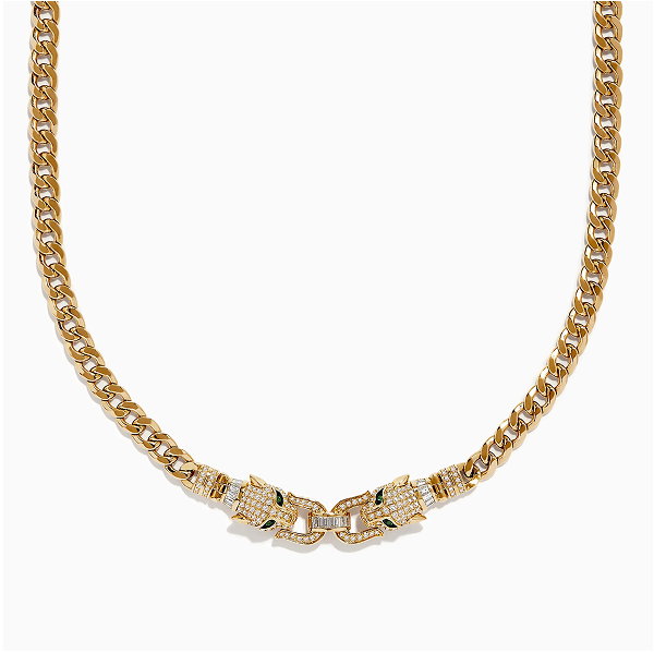 Signature 14K Yellow Gold Diamond and Emerald Panther Necklace
