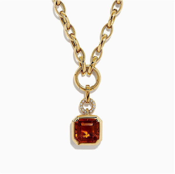 Sunset 14K Yellow Gold Citrine and Diamond Charm Holder Pendant