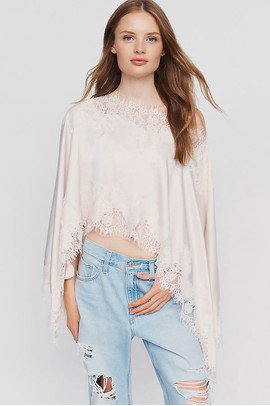 By Anthropologie Satin Lace Poncho