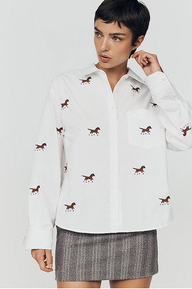 Maeve Shrunken Bennet 100% Cotton Embellished Buttondown