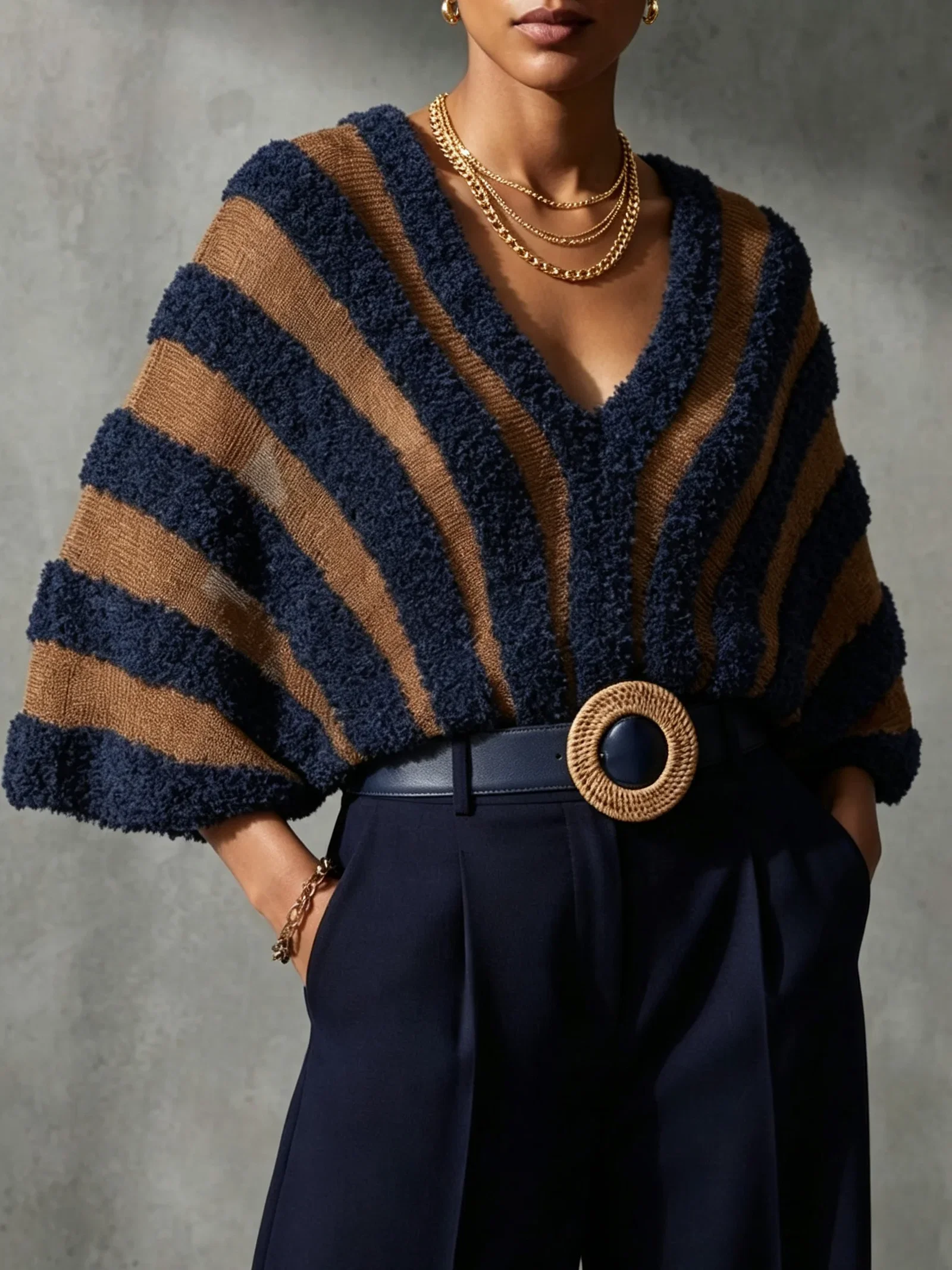 Urban Color Block V Neck Raglan Sleeves Sweater