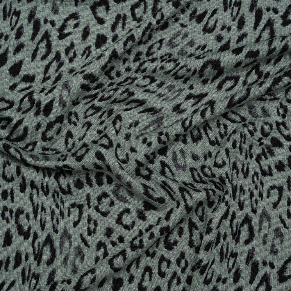 Image of Stretch Viscose Jersey Print - Steely Blue-Gray and Black Animal Print - Designer Deadstock