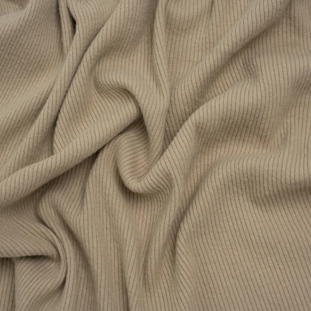 Image of Stretch Brushed Double Face 2x2 Rib Knit - Taupe - Deadstock