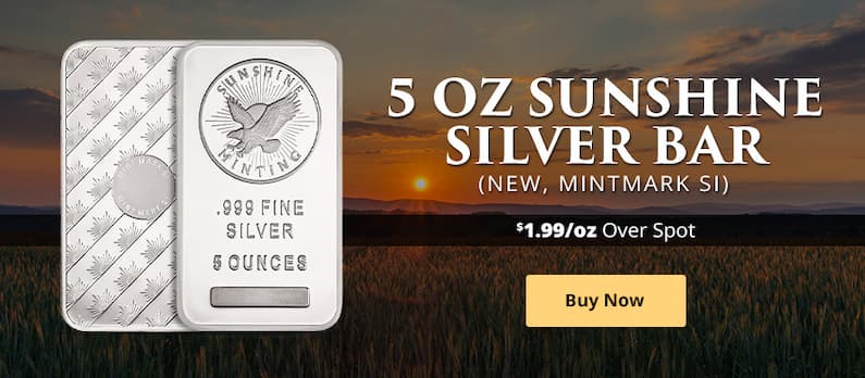 FLASH SALE: 5 oz Sunshine Silver Bar (New, MintMark SI)