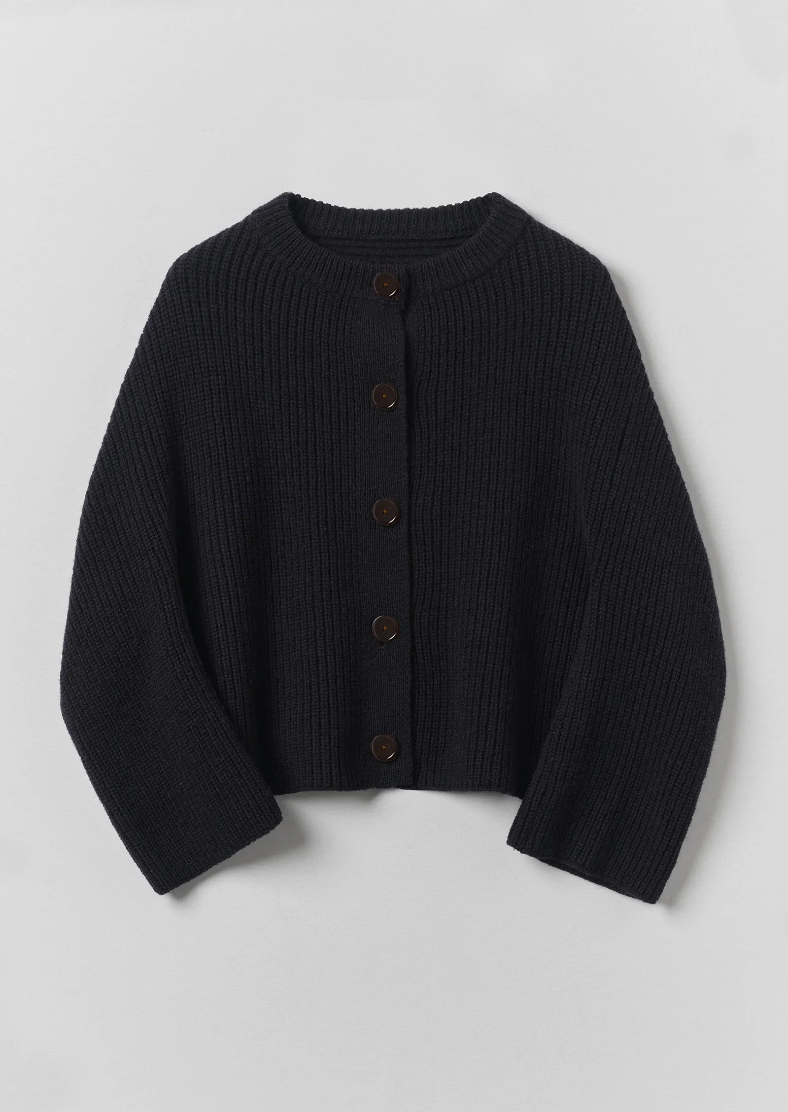 Image of Ribbed Wool Rounded Cardigan | Dark Navy