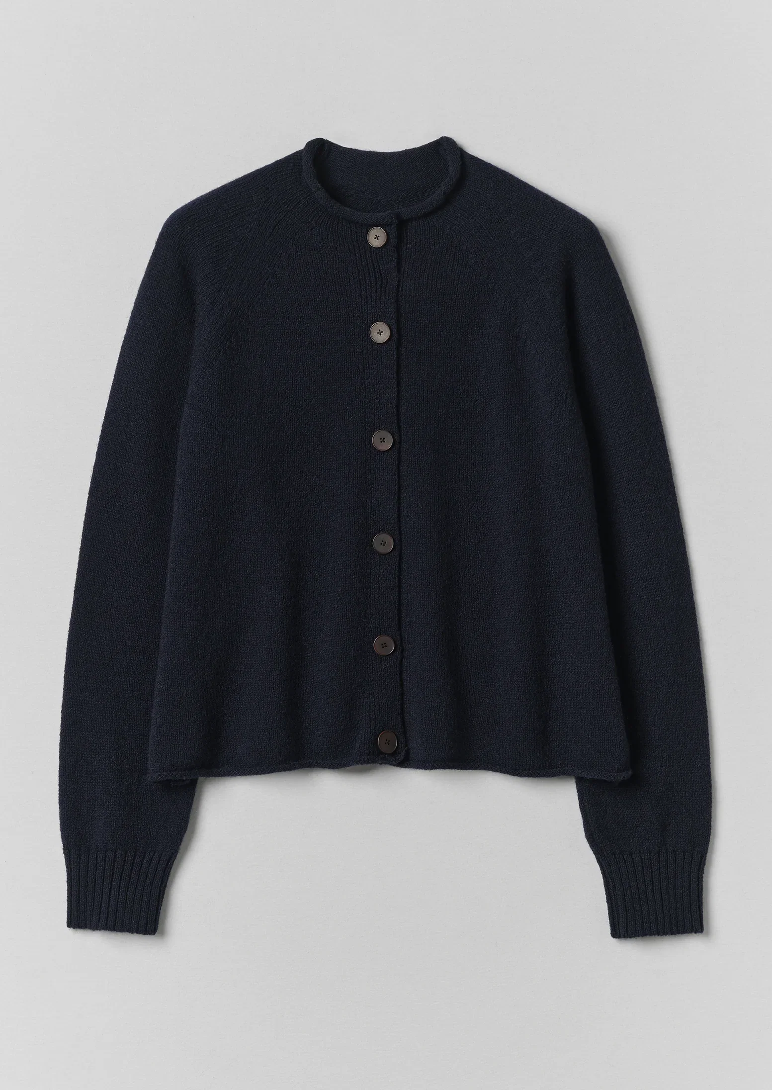 Image of Heathery Wool High Neck Cardigan | Darkest Navy