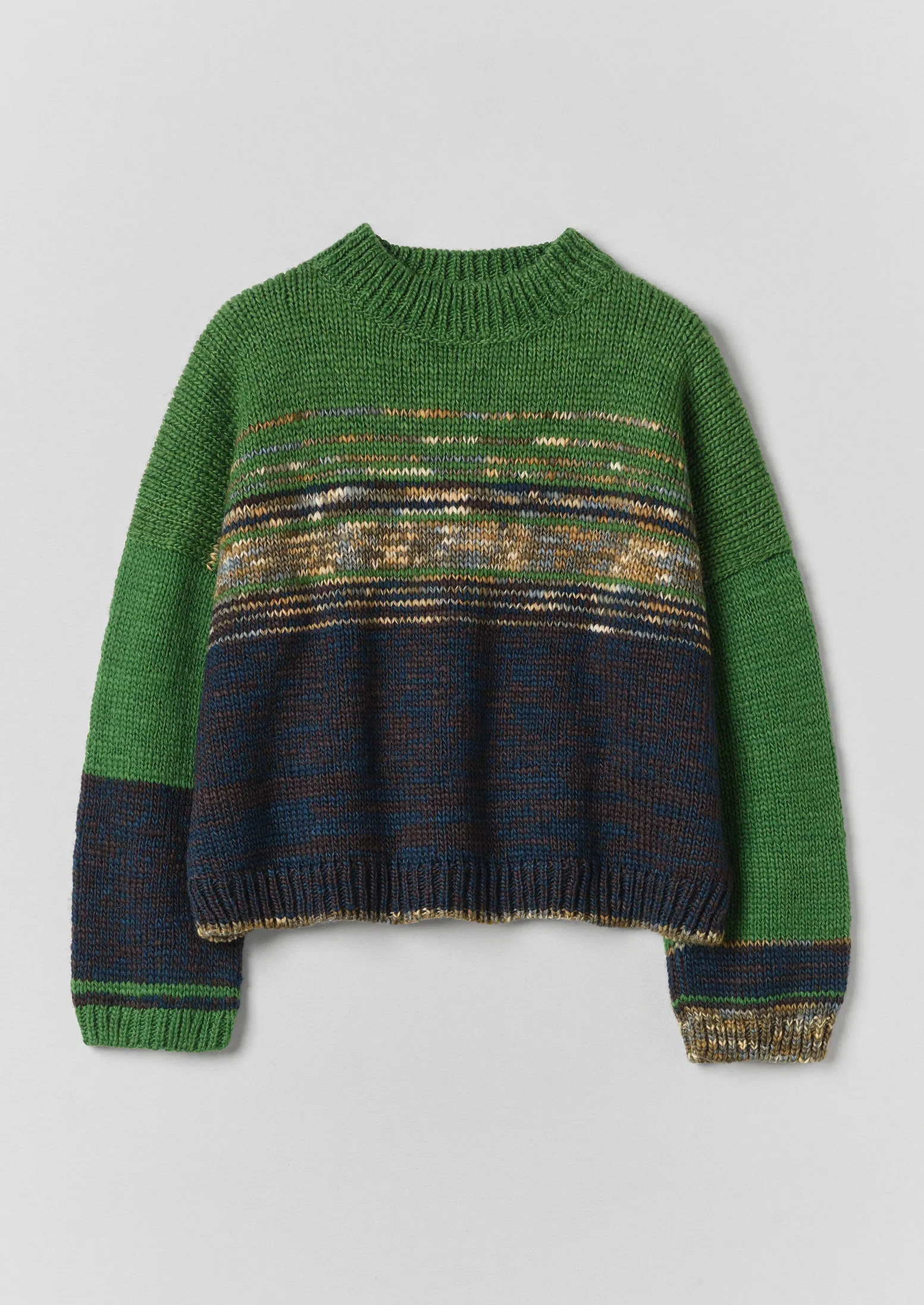 Image of Colour Block Hand Framed Wool Sweater | Green Multi
