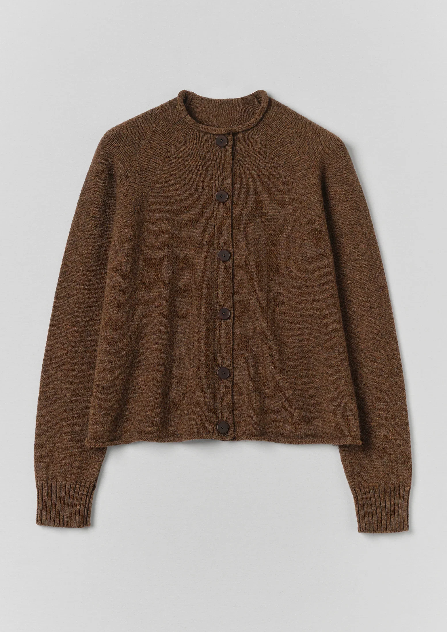 Image of Heathery Wool High Neck Cardigan | Tobacco