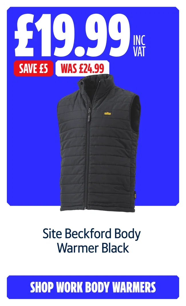Save £5 on Site Beckford Body Warmer Black. Now £19.99 Inc VAT Was £24.99