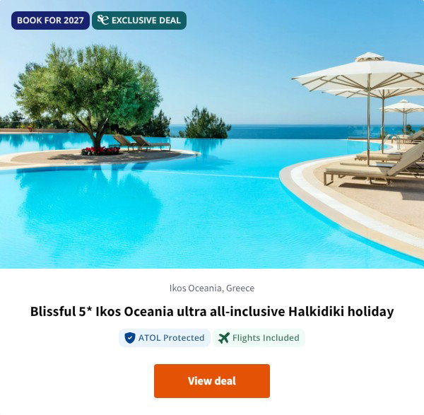 Blissful 5* Ikos Oceania ultra all-inclusive Halkidiki holiday