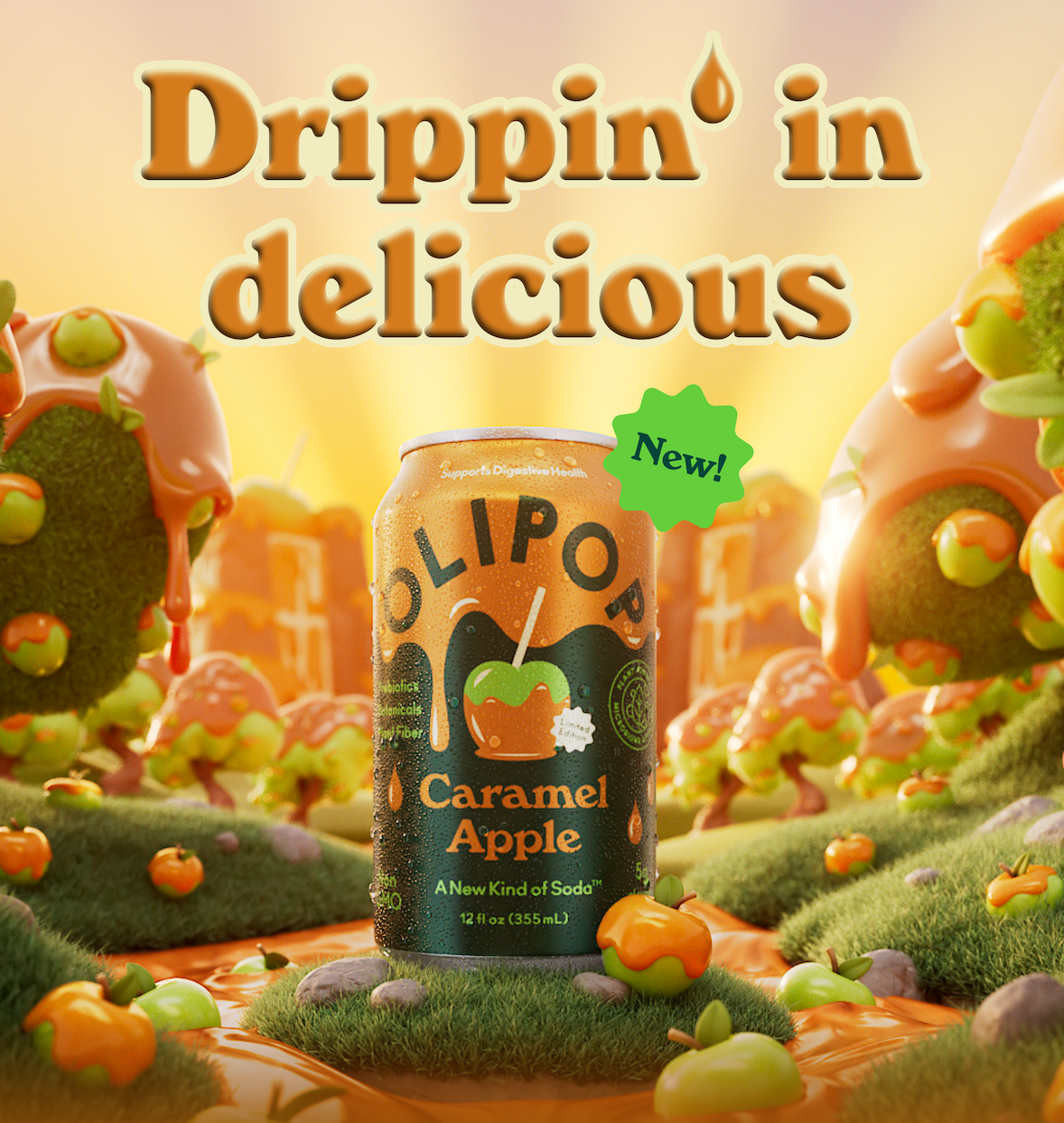 Drippin' in delicious! First the snap of green apple. Then the slow melt of buttery caramel. Together, they create our limited-edition flavor that's juicy, decadent, and drippin' with deliciousness.