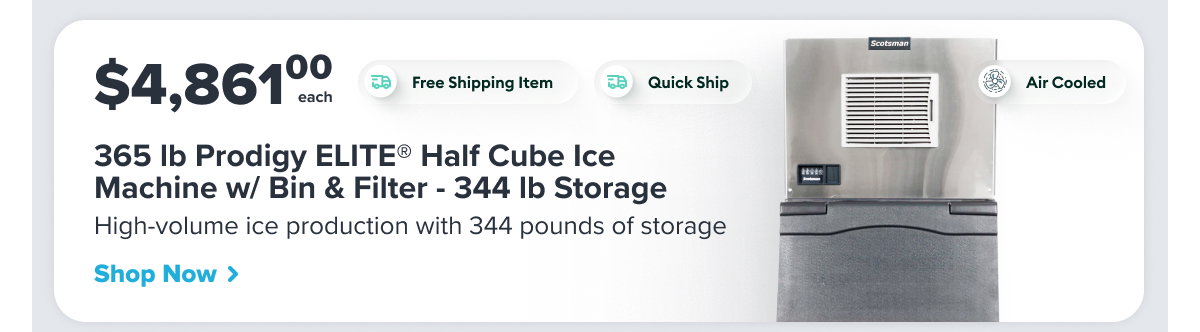 Scotsman 365 lb Prodigy ELITE® Half Cube Ice Machine w/ Bin & Filter