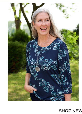 Navy Blazer Abstract Floral Print 3/4 Sleeve Top