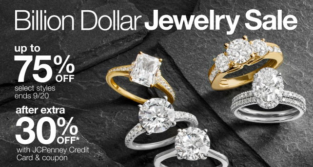 Billion Dollar Jewelry Sale | up to 75% OFF after extra 30% OFF* with JCPenney Credit Card & coupon | select styles | ends 9/20