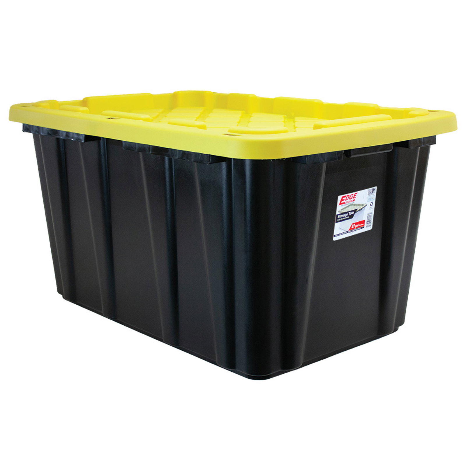 Edge Plastics 27-Gallon Tough Tote, Black Base, Yellow Lid, Model# 2027-0448