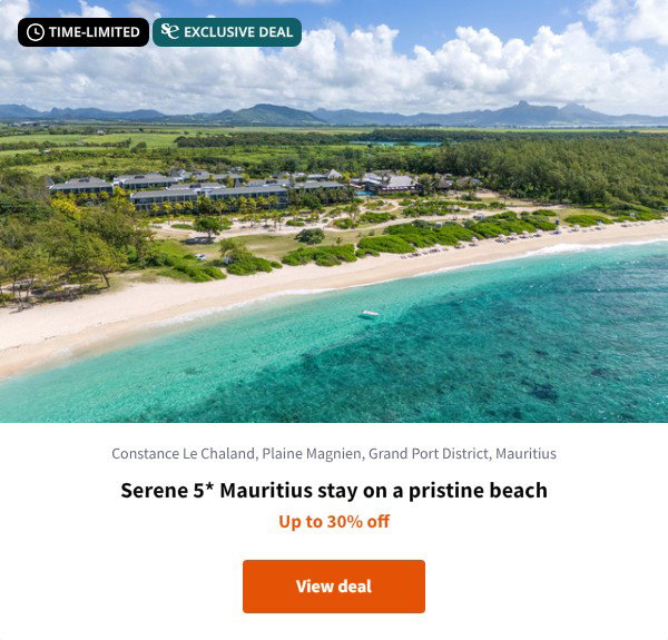 Serene 5* Mauritius stay on a pristine beach