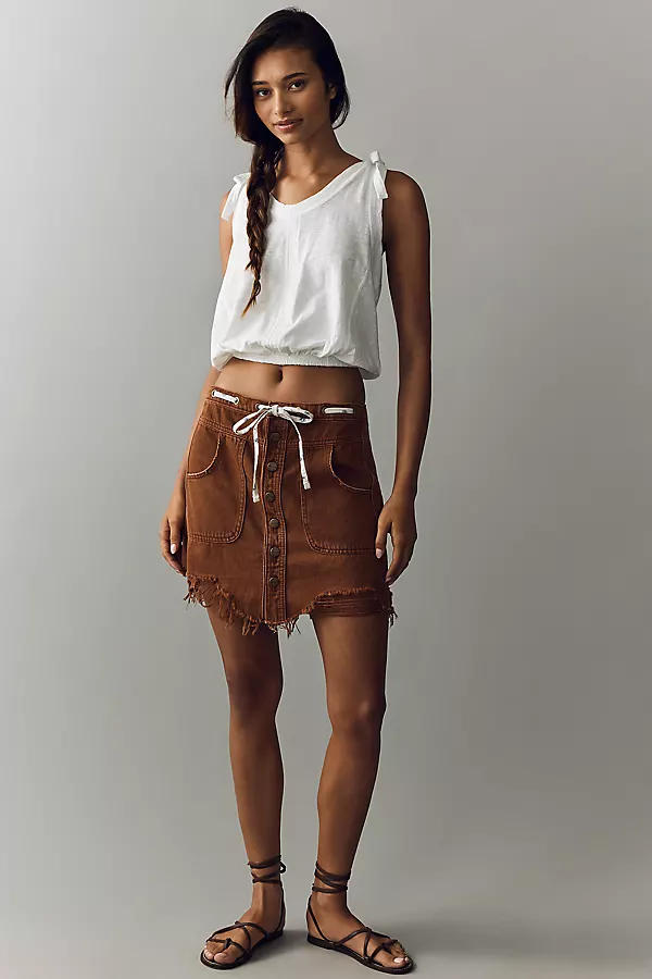 Pilcro Drawstring Denim Mini Skirt