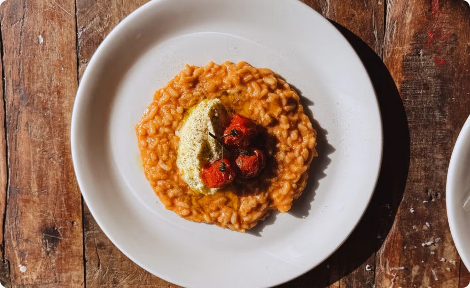 Tomato Risotto with Saffron Cream