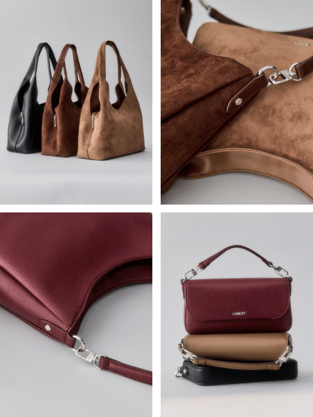 Animated photos showcasing the bags and wallets from the Simons x Lambert Exclusive Collaboration.
