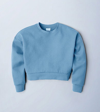 Flatlay of a blue sweatshirt.