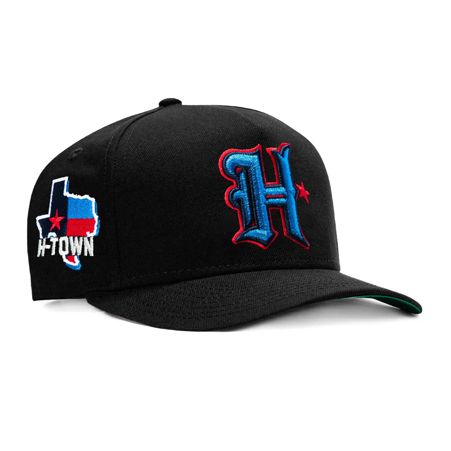 Image of New Era 9Fifty A-Frame Black Dome Houston Texans H-Town Patch H Snapback Pre-Curved Hat - Black