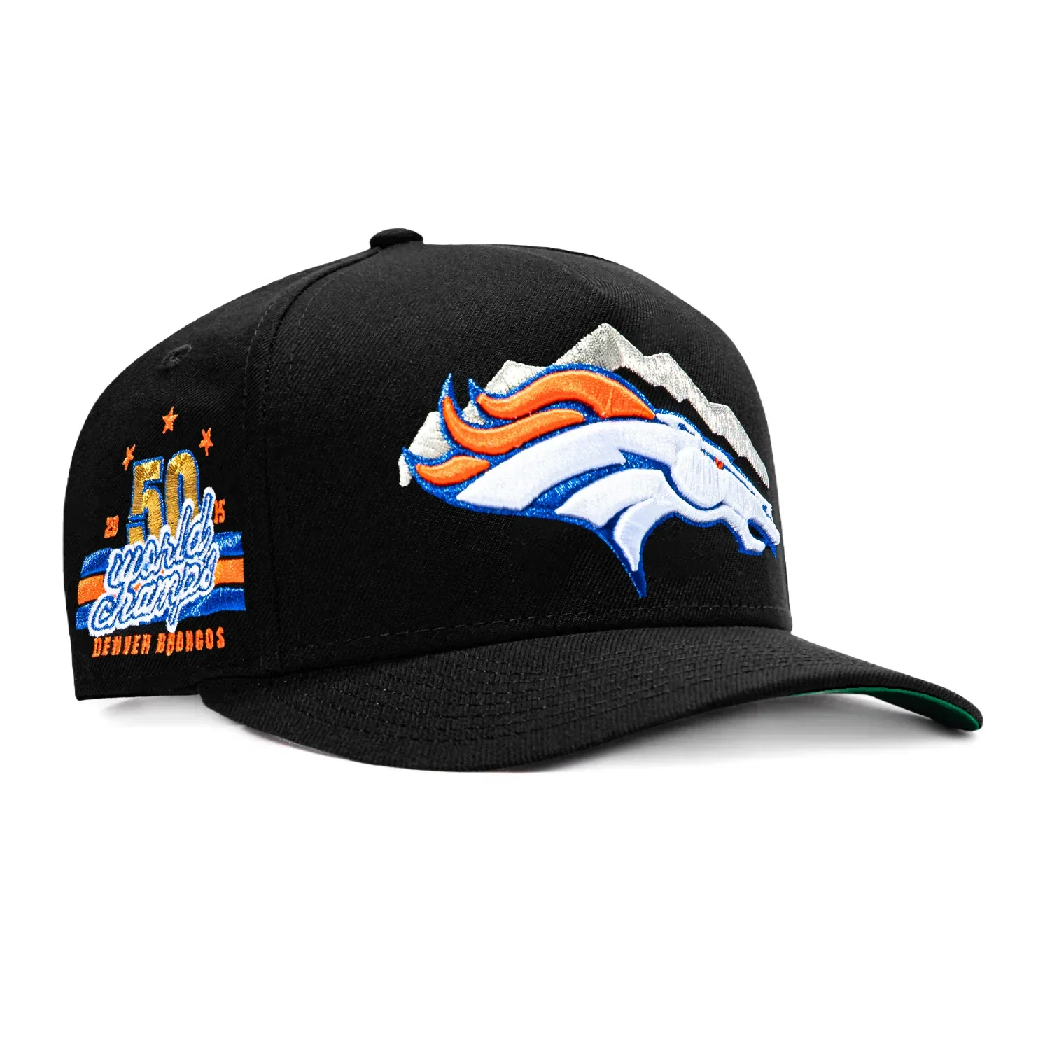 Image of New Era 9Fifty A-Frame Black Dome Denver Broncos 2015 Super Bowl Champions Patch Snapback Pre-Curved Hat - Black