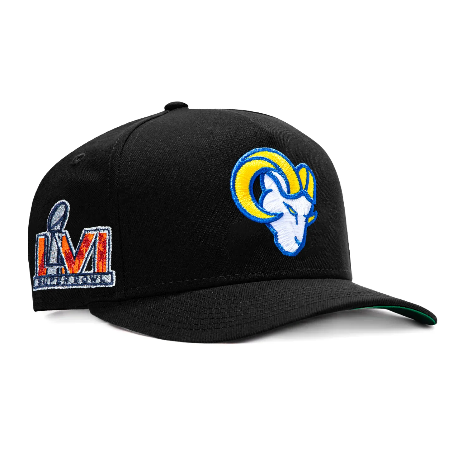 Image of New Era 9Fifty A-Frame Black Dome Los Angeles Rams 2022 Super Bowl Patch Alternate Snapback Pre-Curved Hat - Black