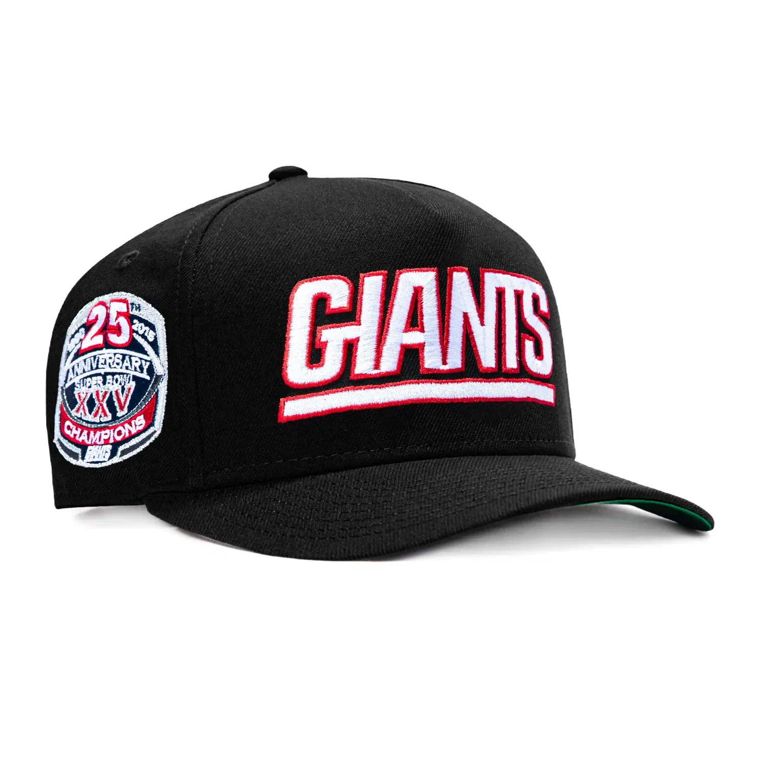 Image of New Era 9Fifty A-Frame Black Dome New York Giants 25th Anniversary Champions Patch Word Snapback Pre-Curved Hat - Black