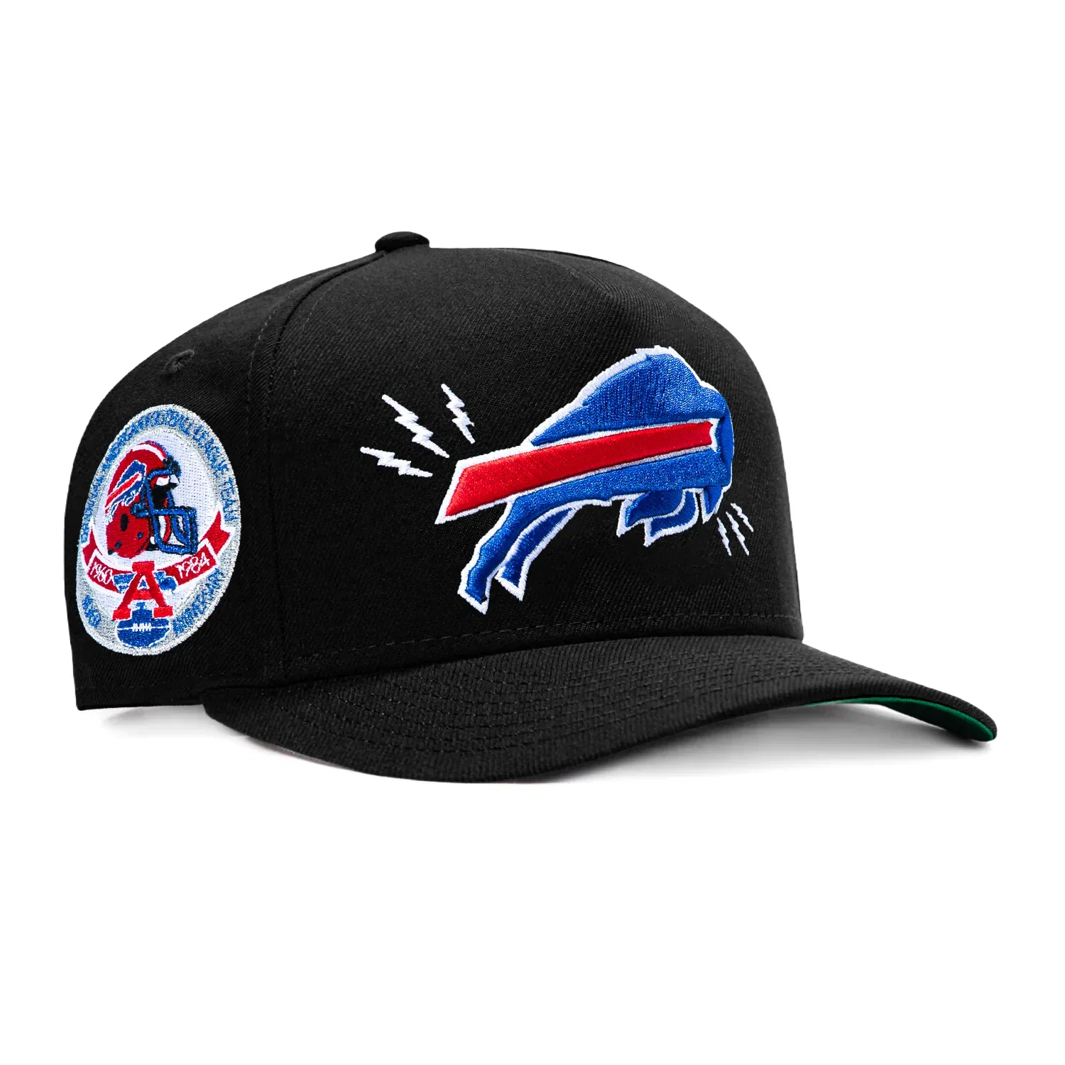 Image of New Era 9Fifty A-Frame Black Dome Buffalo Bills AFC Silver Anniversary Patch Bolt Snapback Pre-Curved Hat - Black