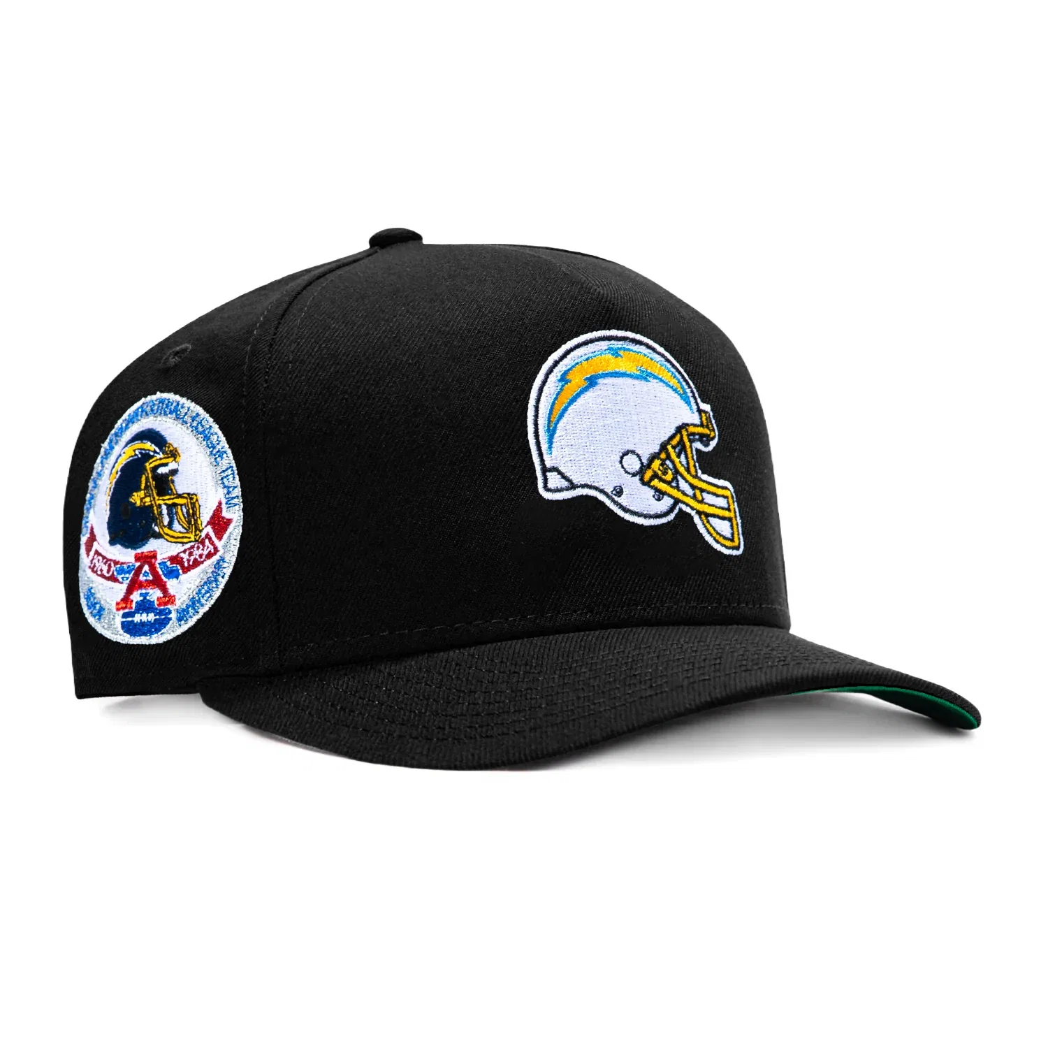 Image of New Era 9Fifty A-Frame Black Dome Los Angeles Chargers AFC Silver Anniversary Patch Snapback Pre-Curved Hat - Black