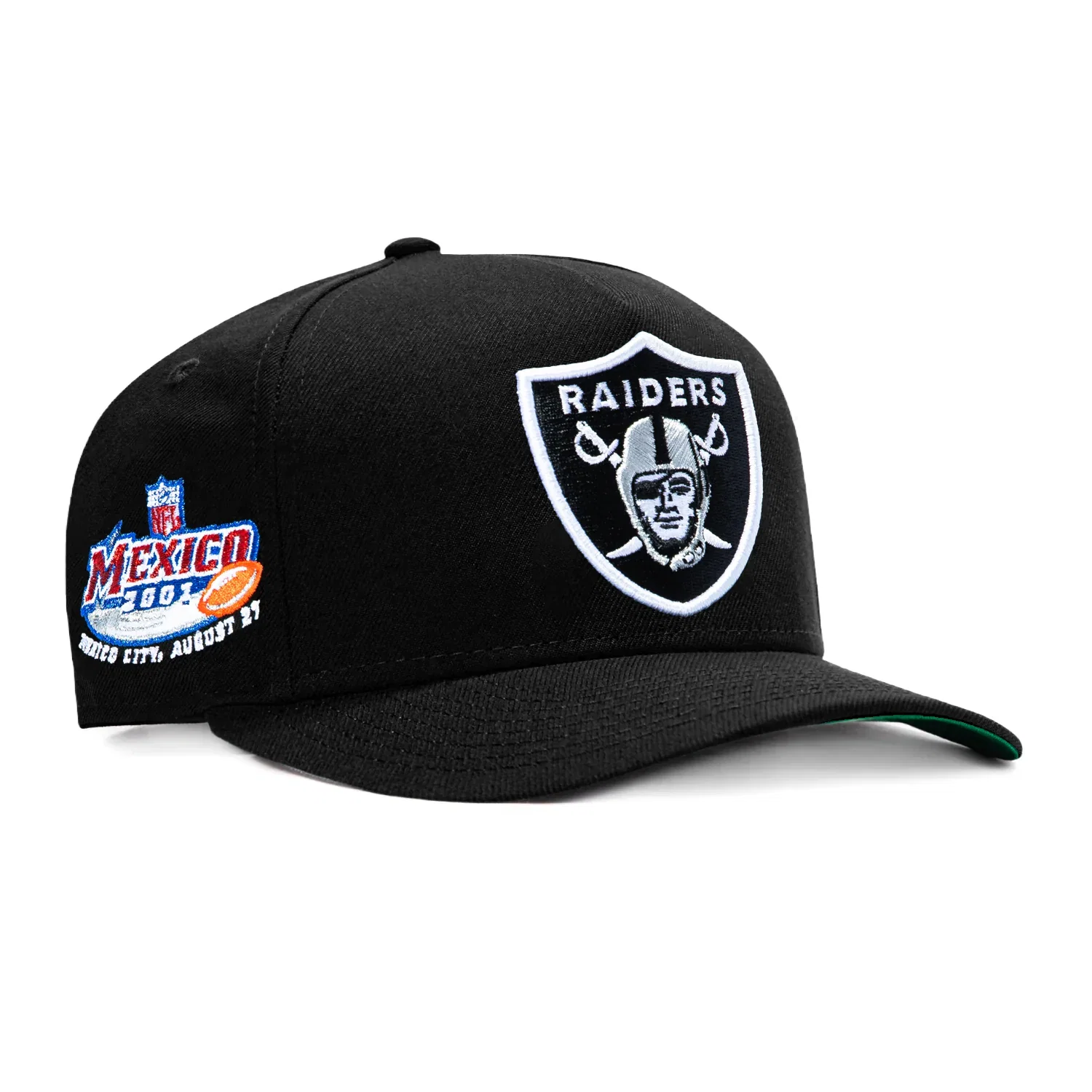 Image of New Era 9Fifty A-Frame Black Dome Las Vegas Raiders 2001 Mexico Patch Snapback Pre-Curved Hat - Black