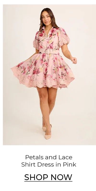 Petals and Lace Shirt Dress in Pink Floral Print
