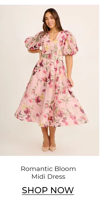 Romantic Bloom Midi Dress in Pink Floral