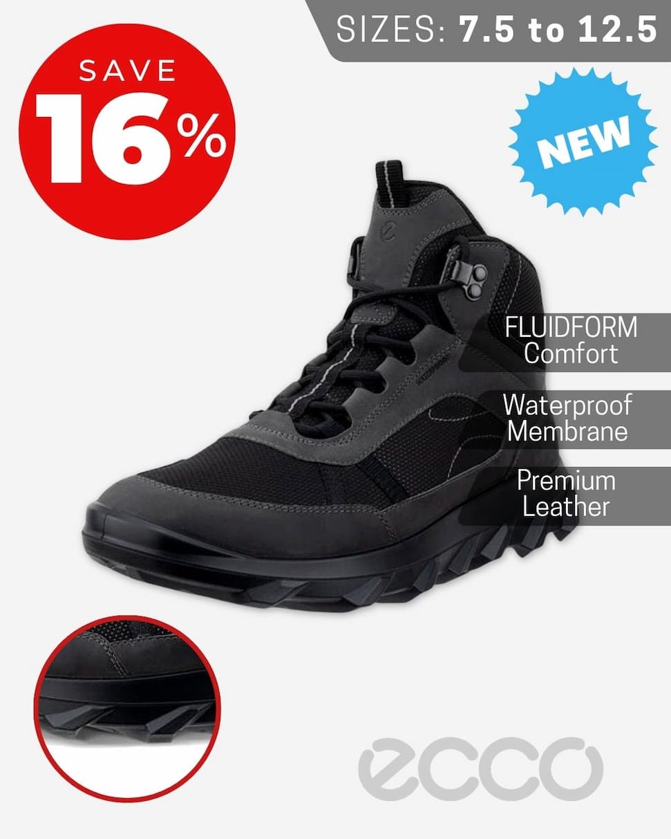 Ecco Mens MX Ankle Waterproof Premium Leather Cushioned Comfortable Boots
