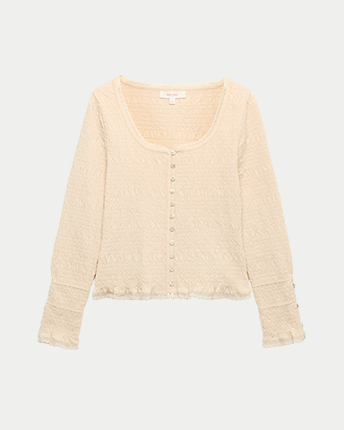 Pure Cotton Shirred Scoop Neck Top in Ecru