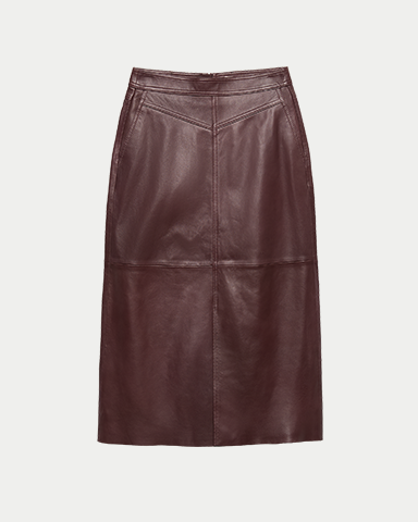 Leather Panelled Midi Column Skirt in Brown