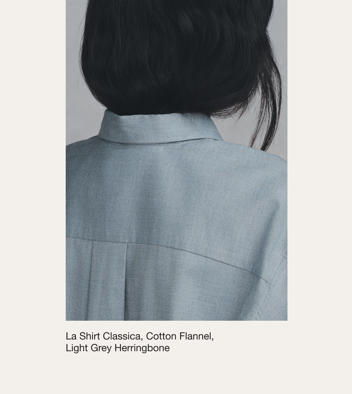 La Shirt Classica, Cotton Flannel, Light Grey Herringbone