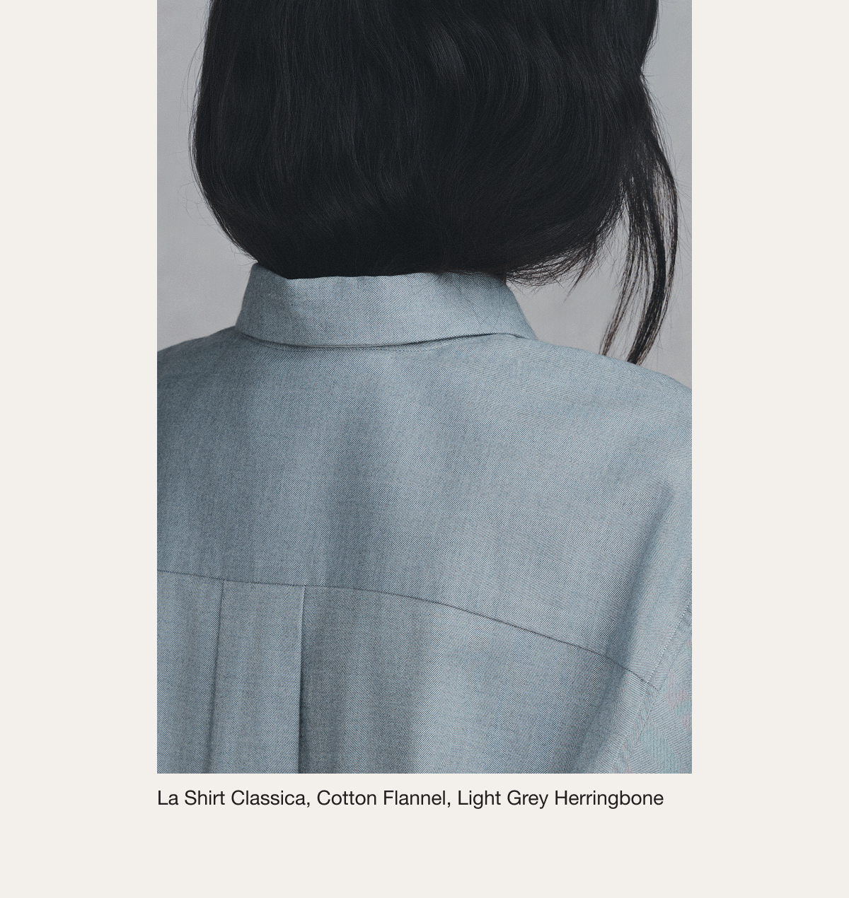 La Shirt Classica, Cotton Flannel, Light Grey Herringbone