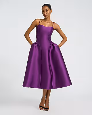 Harlow Satin Drop Waist Midi Dress with Pockets