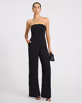 Crepe Strapless Wide Leg Jumpsuit with Pockets