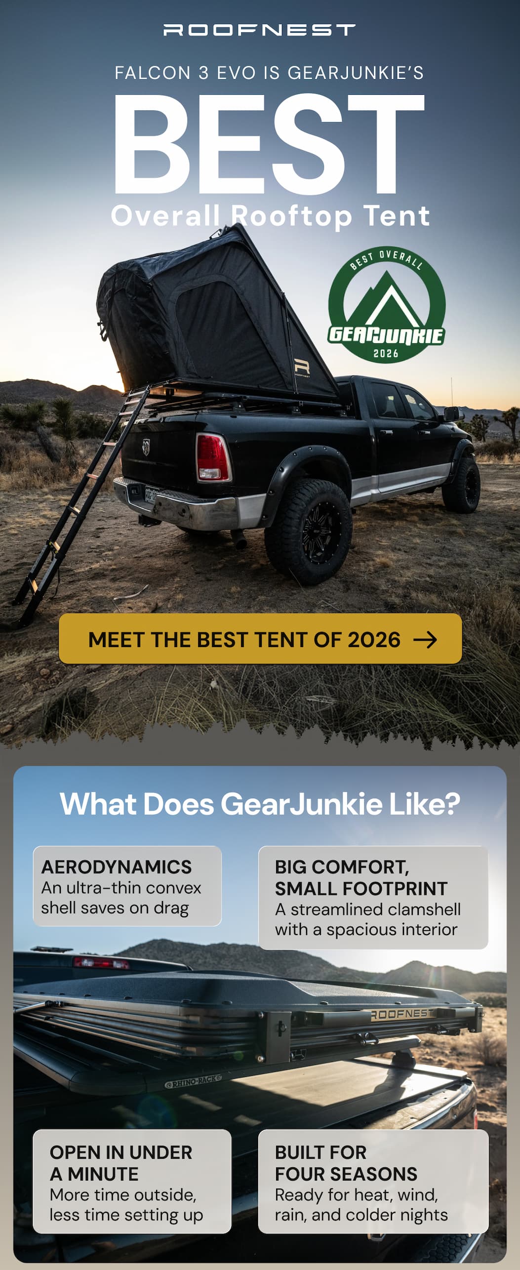 Falcon 3 EVO is Gearjunkie's Best Overall Rooftop Tent, 2026