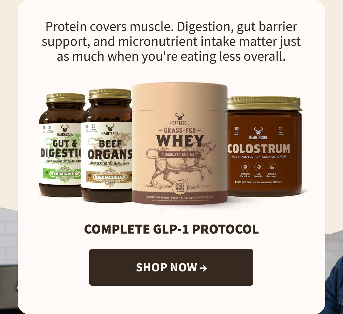 Protein covers muscle. Digestion, gut barrier support, and micronutrient intake matter just as much when you're eating less overall. COMPLETE GLP-1 PROTOCOL [[SHOP NOW →]]