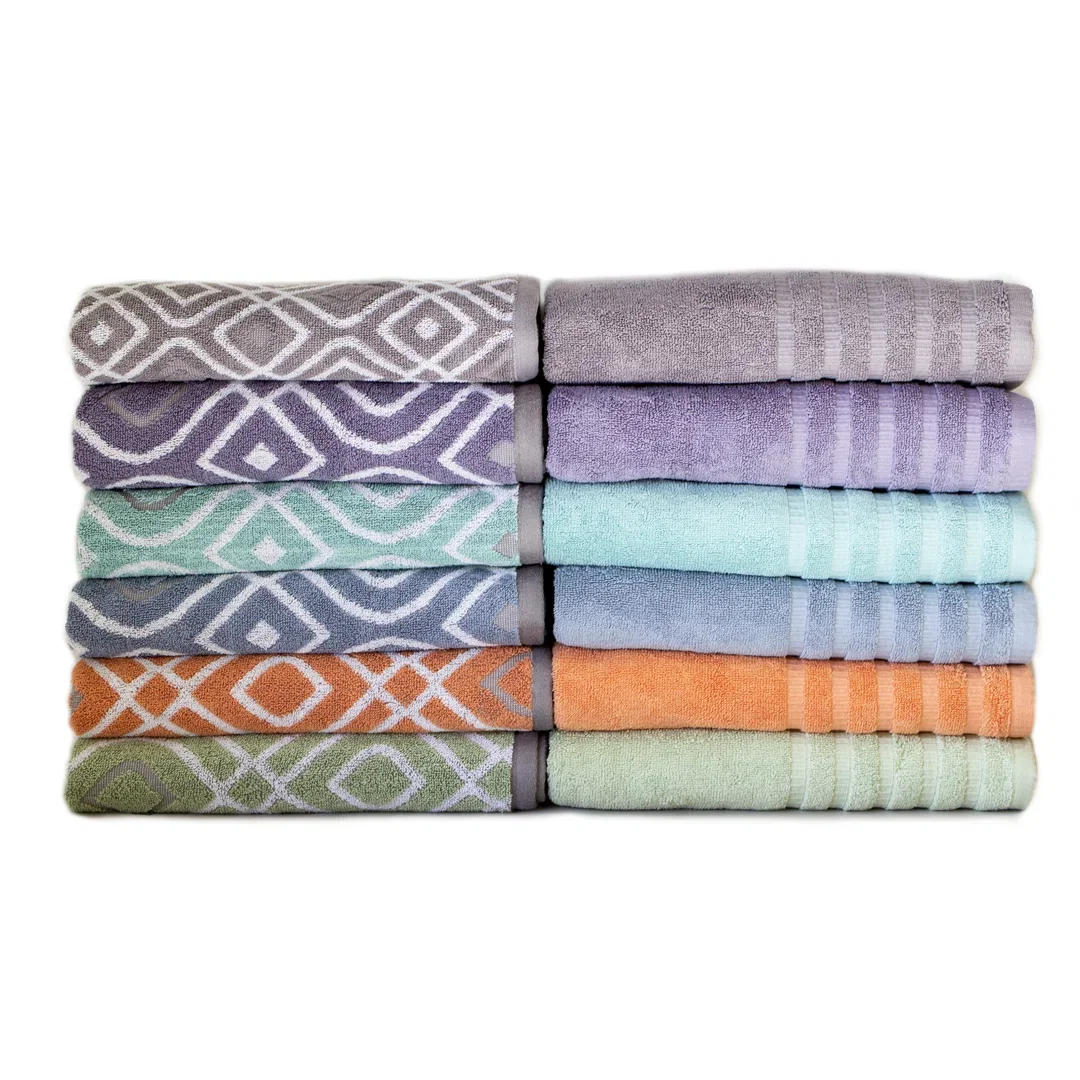 Modern Threads Oxford 6-Piece Yarn Dyed Jacquard & Solid Towel Set – 100% Cotton, Quick Dry & Absorbent Bath, Hand & Washcloths