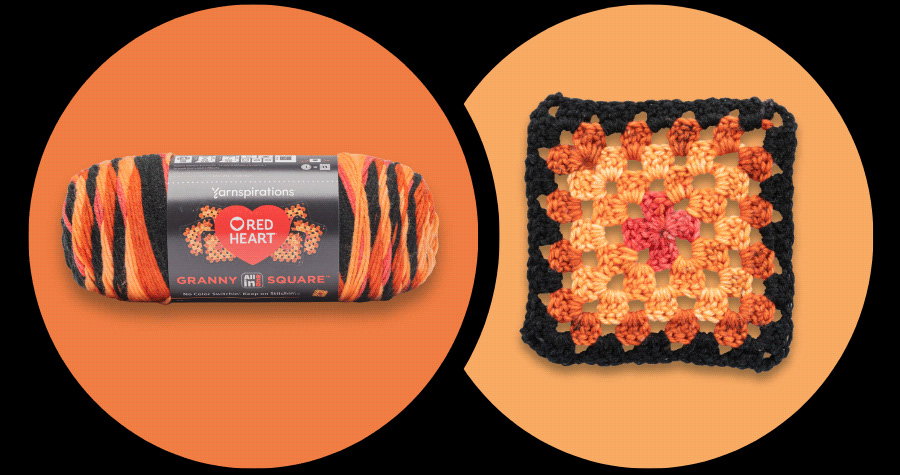 New Red Heart All in One Granny Square - Black-Tangerine Dream.
