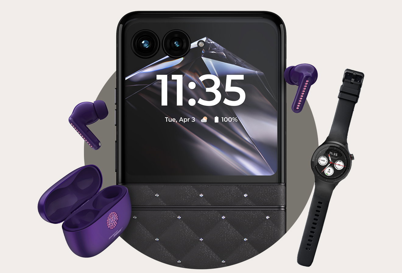 Crystals by Swarovski(R) with moto buds 2 plus and moto watch