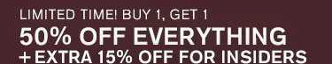 Buy 1, Get 1 50% Off Everything + Extra 15% Off For Insiders Code: 1029
