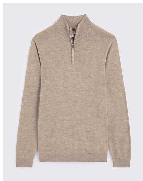 Taupe Melange Merino Zip-Neck Jumper