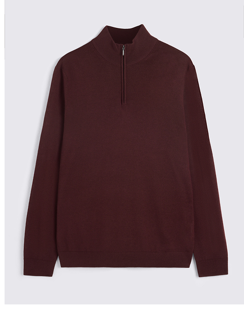 Wine Merino Zip-Neck Jumper