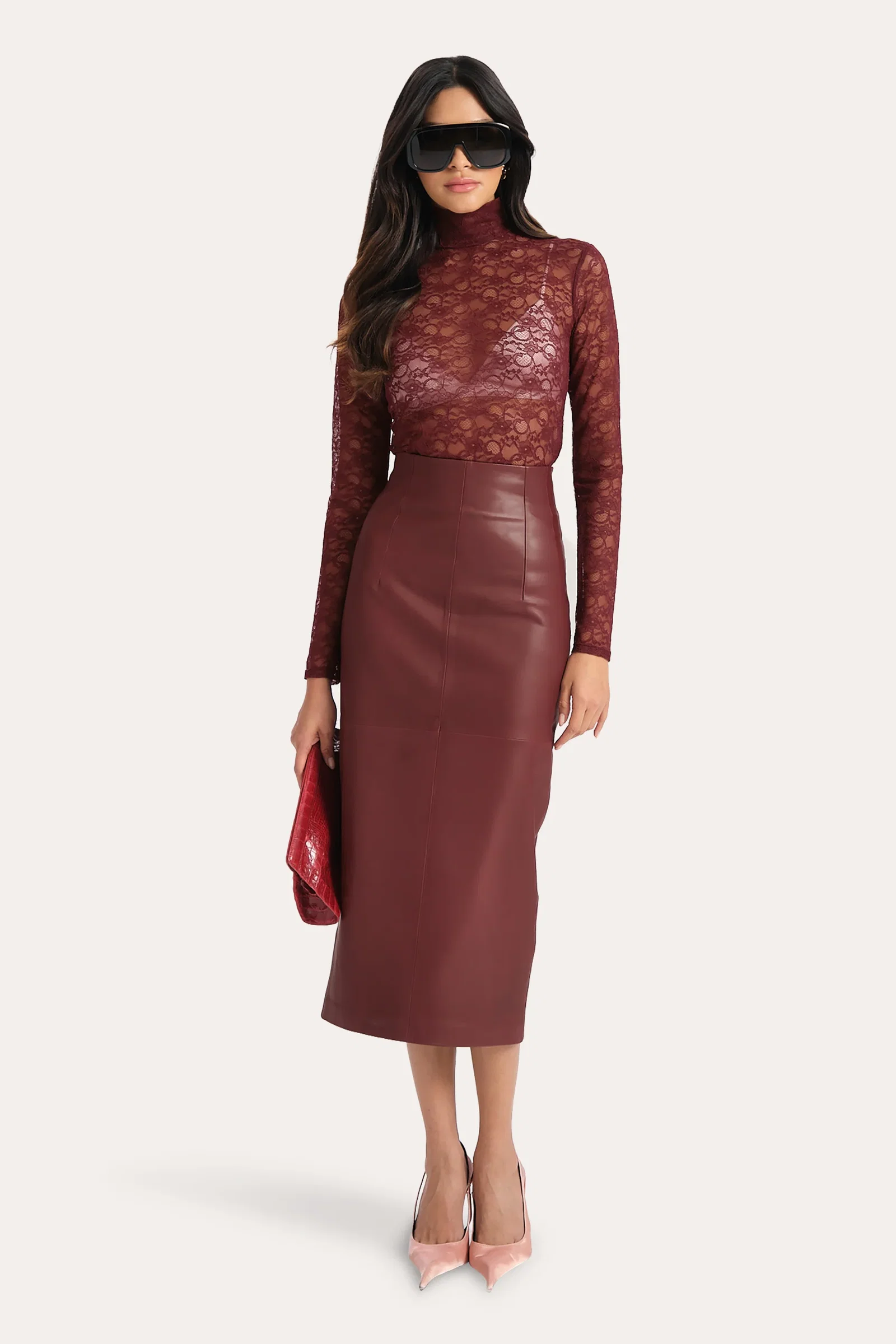 Image of Brooklyn Lamb Leather Midi Skirt