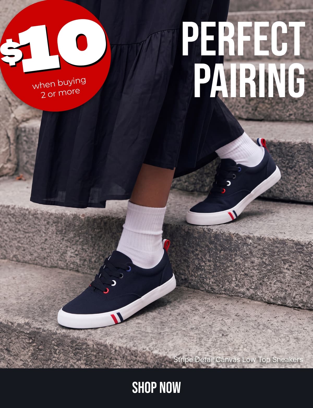 PERFECT PAIRING - Shop Stripe Detail Canvas Low Top Sneakers